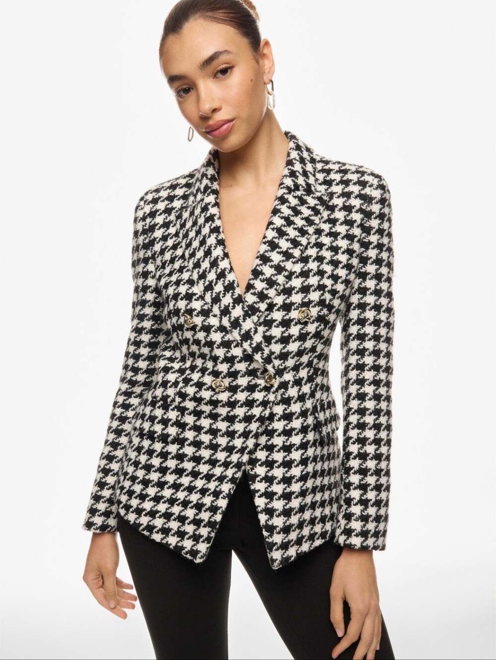 BOSS Jia Houndstooth Blazer Long Sleeves Front Button Size 4